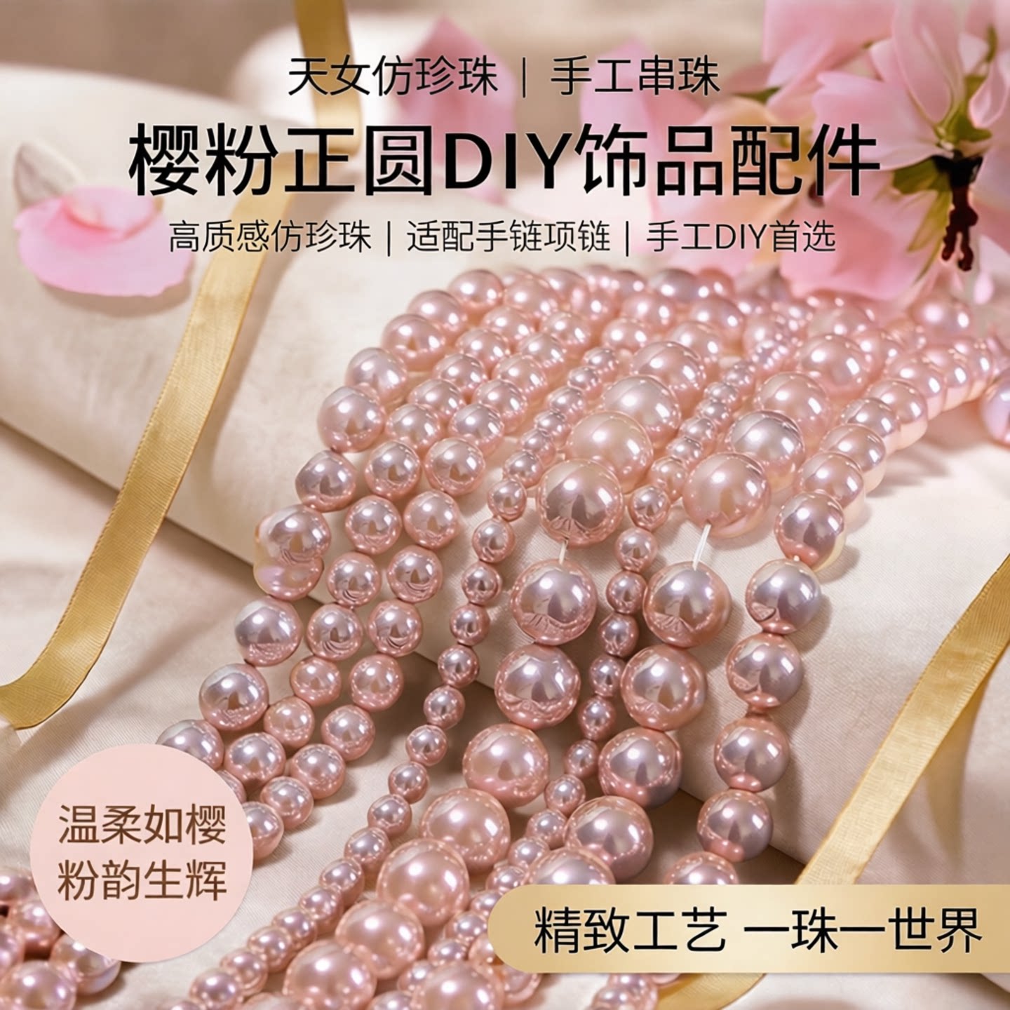 高质感樱粉正圆天女仿珍珠散珠