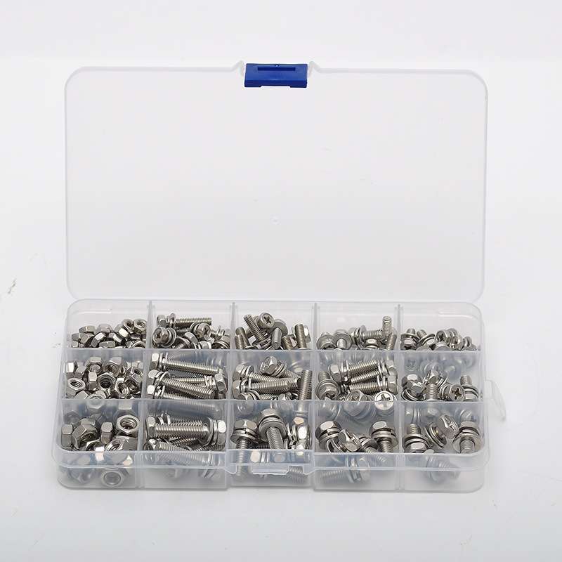 304不锈钢外六角垫片三组合螺丝螺母套装十字六角盒装螺栓200pcs