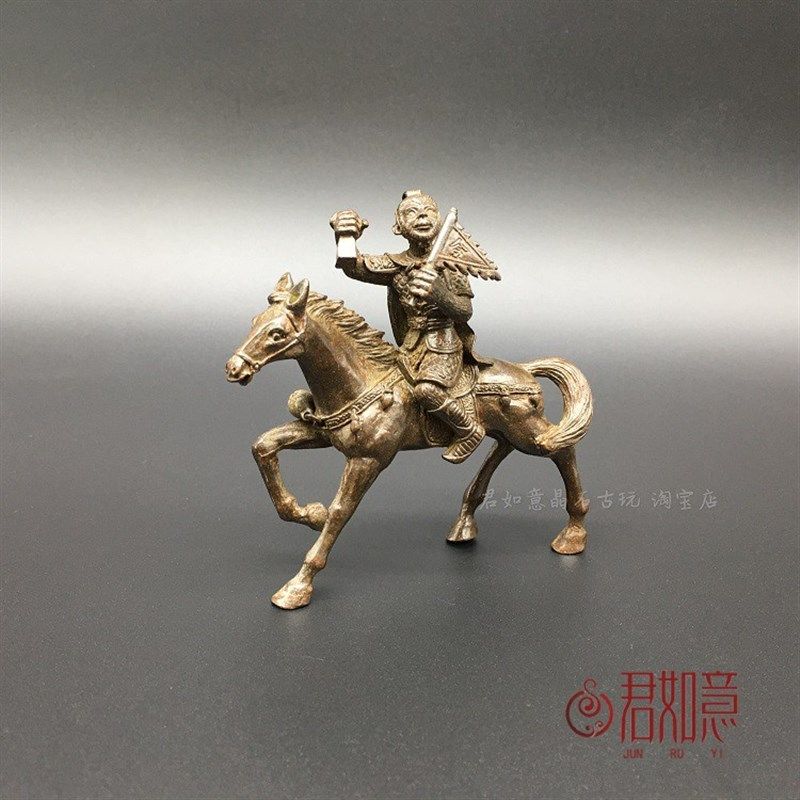 仿古包浆实心纯铜马上封侯摆件令牌猴子骑马小铜件铜马千里马茶宠