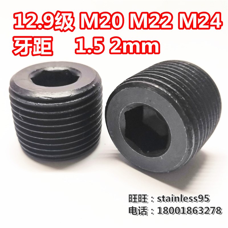 12.9级细牙内六角紧定堵头止付机米螺丝M24M22M20*牙距1.5/2mm*厚