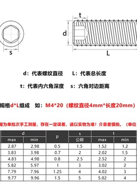 M2M3M4机米304不锈钢黑色平端无头内六角螺丝紧定螺钉*x3x4x5x6mm
