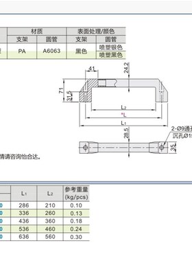 怡合达型 XAH21 XAH22-L250 300 400 500 600方管型 PA管型拉手