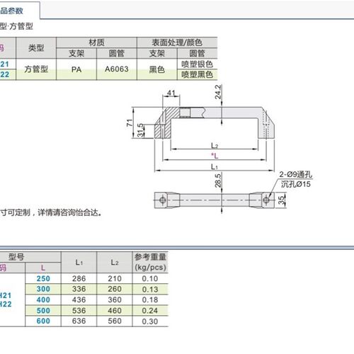 怡合达型 XAH21 XAH22-L250 300 400 500 600方管型 PA管型拉手