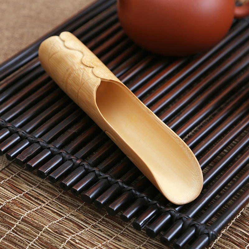 荷叶卷叶孟宗竹茶则茶勺 日式手工茶道茶铲茶荷 六君子茶具零配件