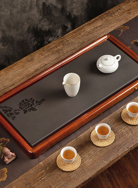 花梨木功夫茶盘新中式黑檀实木乌金石头干泡台小茶台家用储水托盘