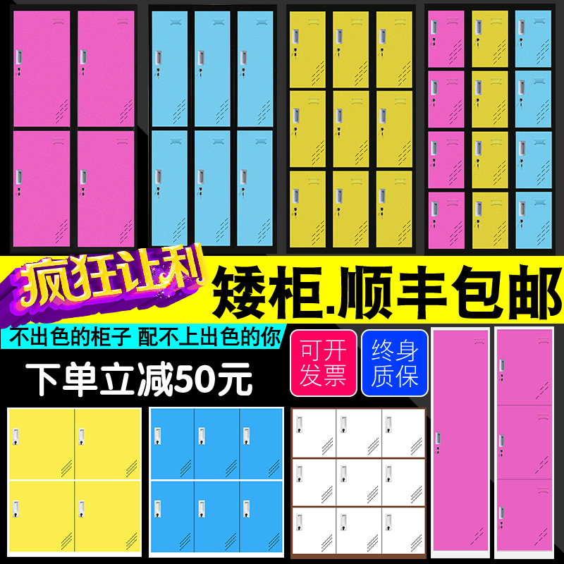 钢制彩色铁皮更衣柜员工宿舍储物柜不锈钢存包碗柜文件单门矮柜子