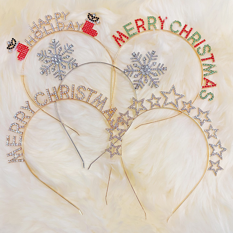 雪花鹿角彩色金色银色亮钻ins水钻镶钻麋鹿圣诞装饰子母发卡发箍