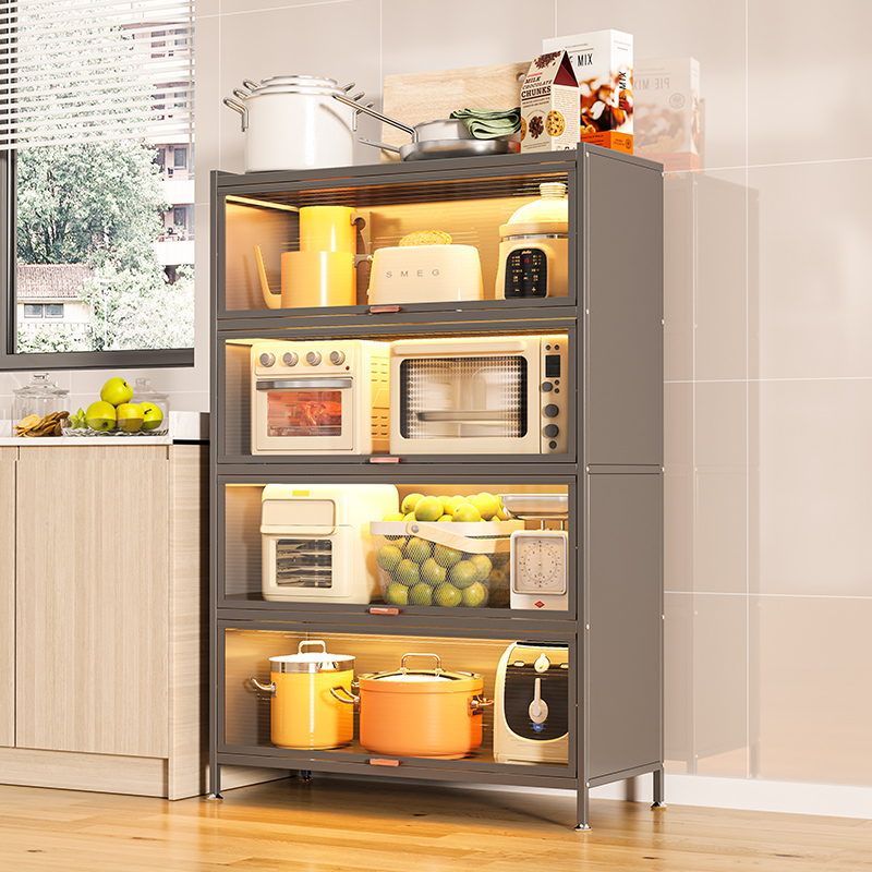 厨房置物架落地多层家用收纳柜厨房用品微波炉调料带轮储物柜碗柜
