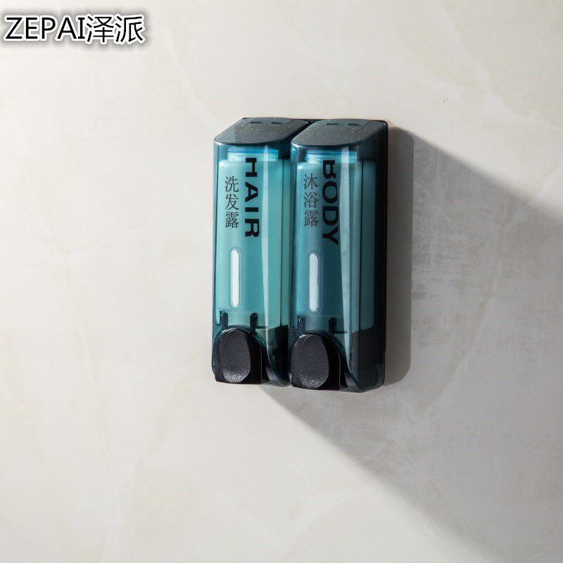 免打孔手动双头皂液器酒店浴室宾馆洗手间洗发水沐浴露瓶壁挂式