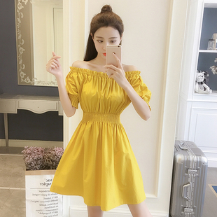 甜美个子气质心机新款 仙女裙约会裙子一字肩连衣裙超仙夏女2020小