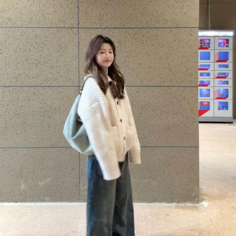 韩系慵懒风高领开衫毛衣女装2025秋冬加厚毛织外套高级感针织上衣