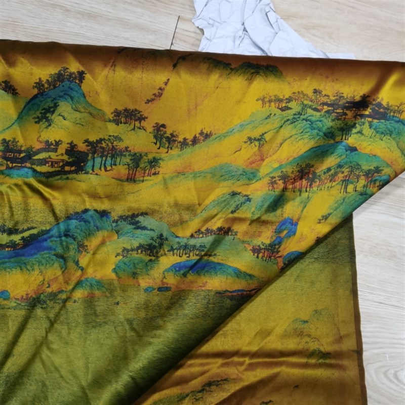 千里江山大皮h子缎香云纱过泥布料 50姆米厚重磅丝绸缎面绸
