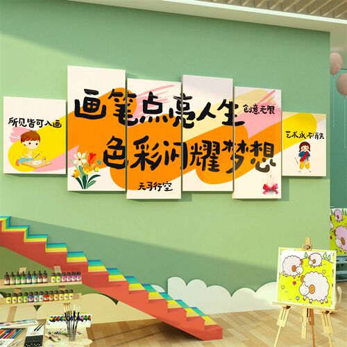 美术教室布置装饰艺术培训机构班级文化背景O墙面贴画室环创幼儿