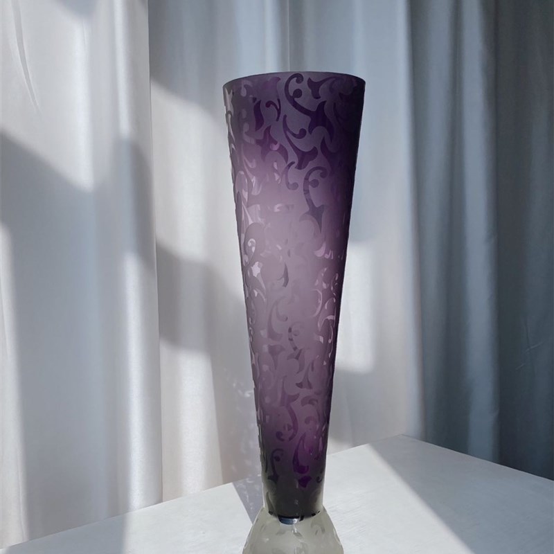 紫色磨刻琉璃花瓶 手工p花瓶 家居好物 客厅花瓶卧室花瓶 桌面花