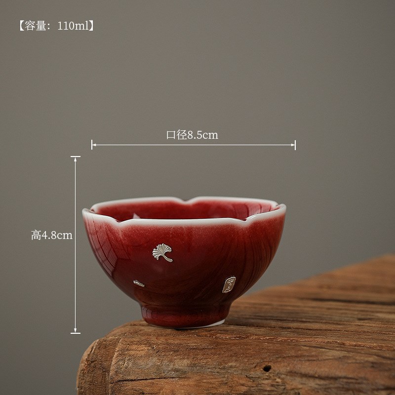 镶银郎红流苏主人杯o茶杯陶瓷茶具个人单杯送长辈领导礼品