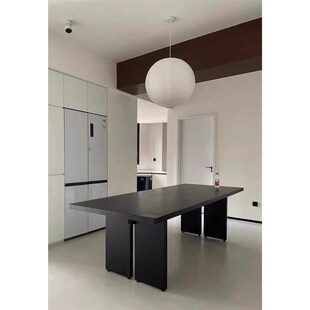 极简风全实木电脑书桌现代长方形长条办公展M示台黑色大板桌工作