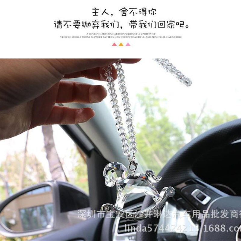 汽车挂件水晶木马旋转水晶小马汽车挂件车P载挂件车内挂饰吊坠