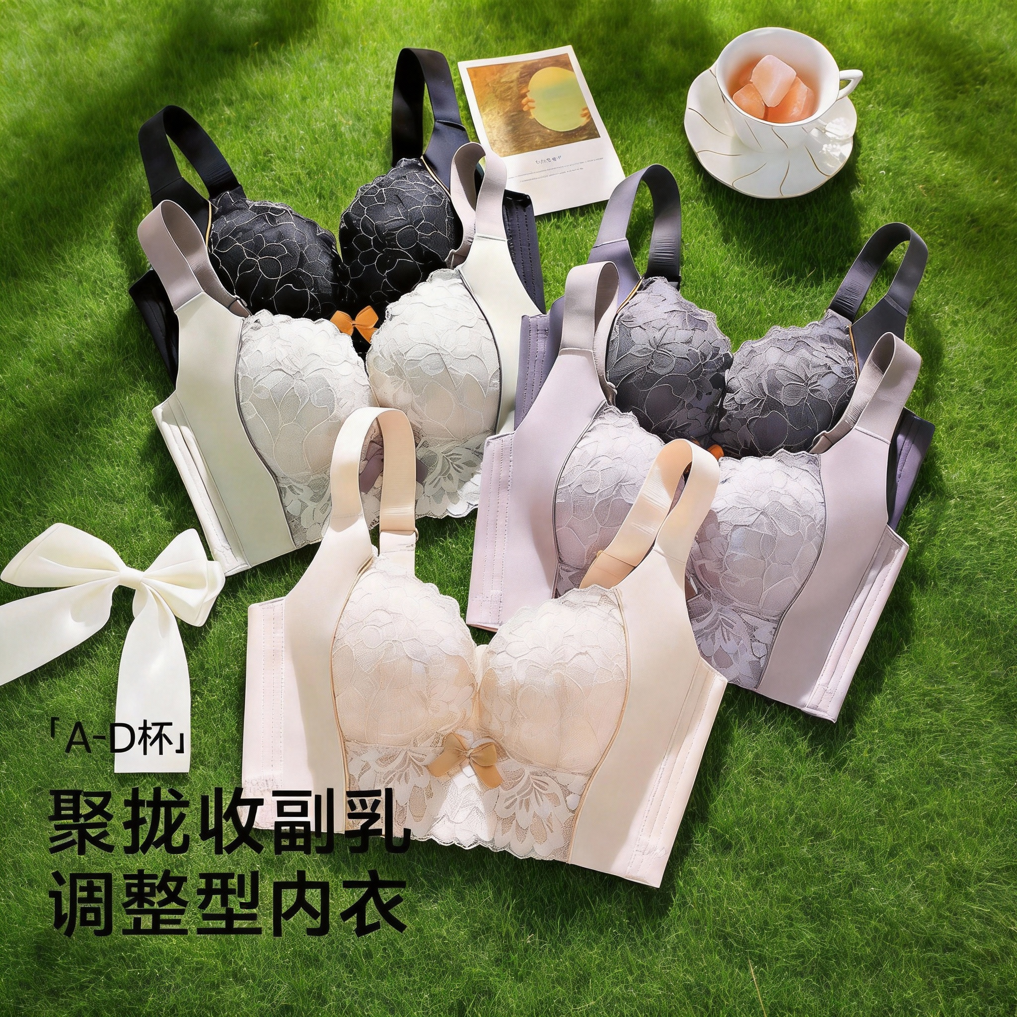 草本初色调整型聚拢内衣女收副乳防下垂反重力提拉蕾丝文胸罩SS