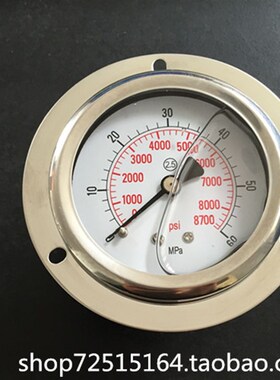 YN60ZT高压打气泵充气压力表0-60MPa不锈钢轴向耐震液压表8700Psi