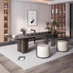 实木茶桌椅组合现代简约意式 新中式 轻奢岩板茶台家用泡茶桌家具