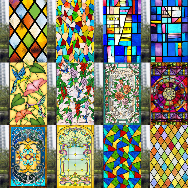 欧式自粘窗花纸复古美式彩色玻璃贴纸浴室贴膜窗贴透光不透明