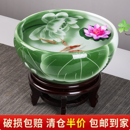 景德镇陶瓷花盆青花瓷荷花盆鱼缸睡莲缸可钻孔盆景碗莲缸