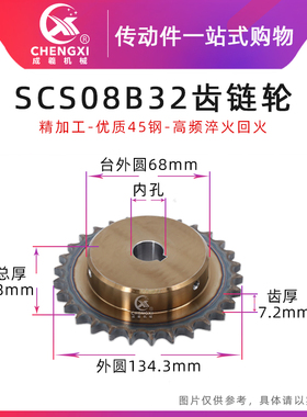 SCS高品质成型孔链轮4分32齿 08B32T外径134.3 精车内孔键槽顶丝