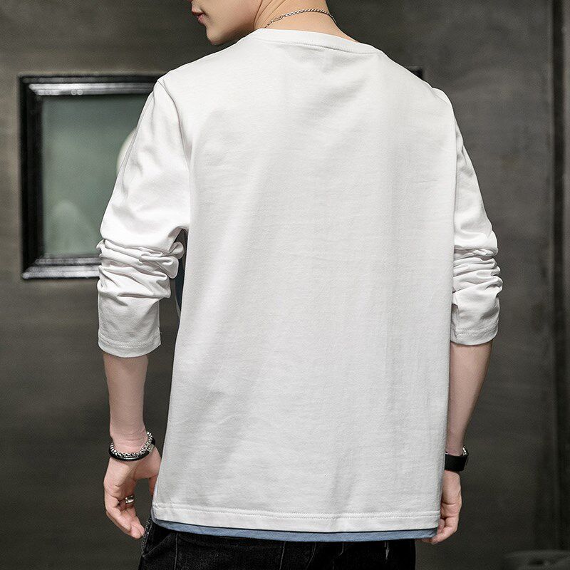 薄款纯棉外穿秋衣男士打q底衫长袖T恤全棉粉色春秋季2024新款丅血