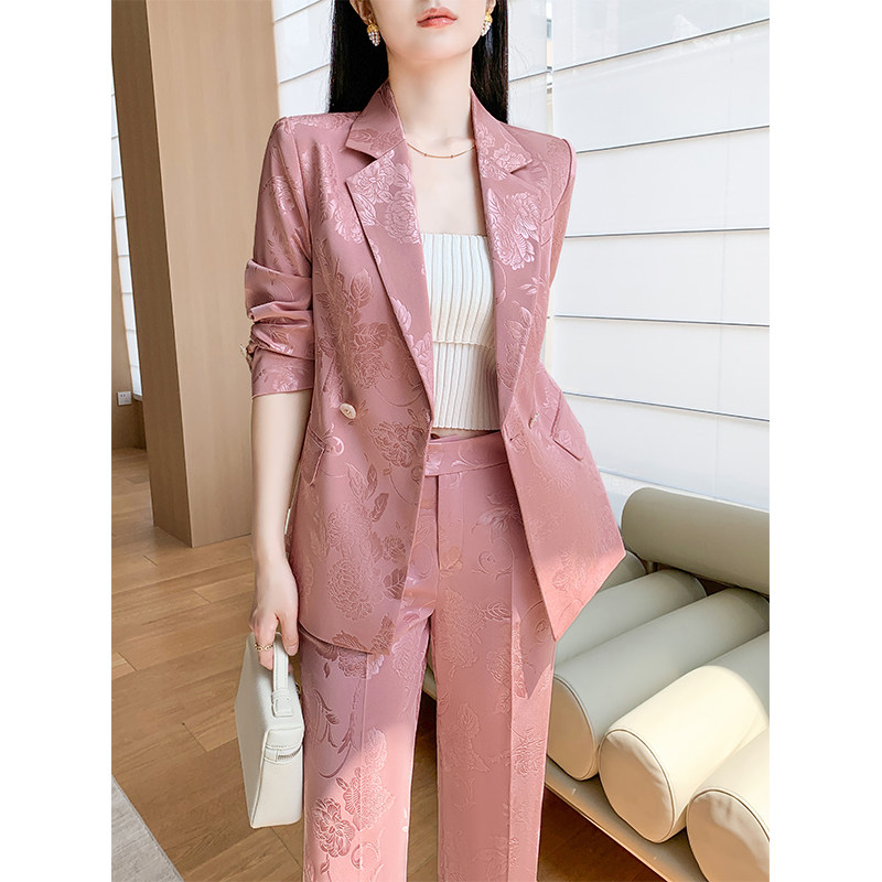 2025新款春秋款高端粉色西装套装女职业正装气质时尚休闲西服外套