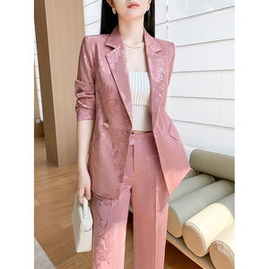 2025新款春秋款高端粉色西装套装女职业正装气质时尚休闲西服外套