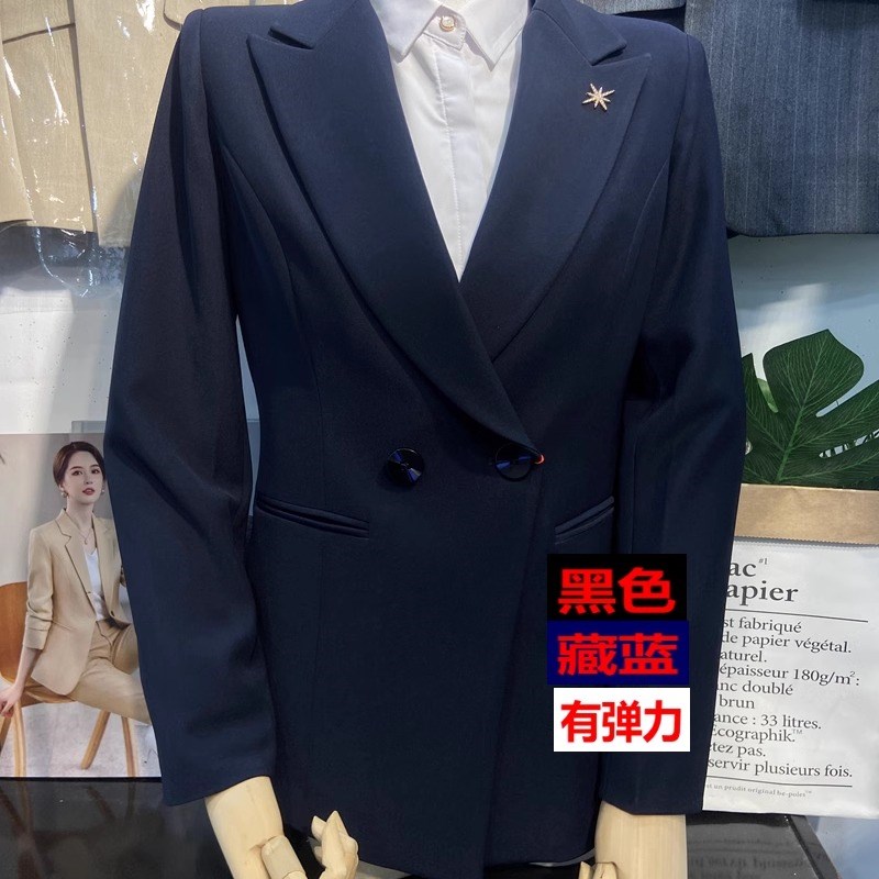 藏蓝色女职业装弹力西装双排扣套装春秋时尚气质正装工装西服郑州