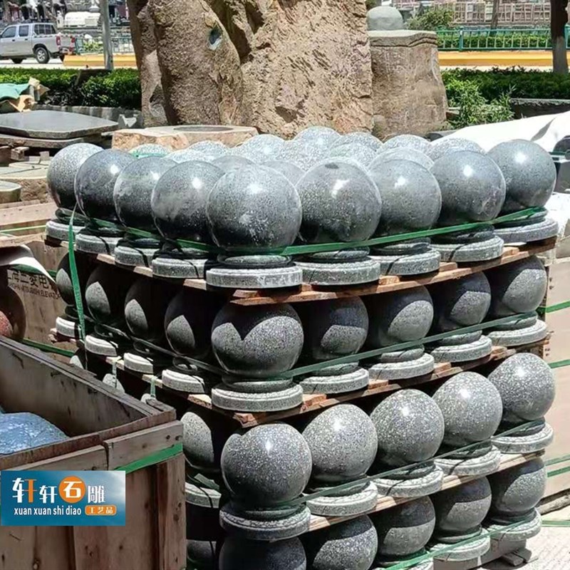 围墙圆球路障球门墩球石墩子门柱石球别墅挡车门V墩大门柱子石球