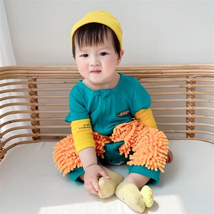 婴儿爬行服拖地装宝宝爬爬服儿童连体衣擦地板春秋夏季防脏拖把侠