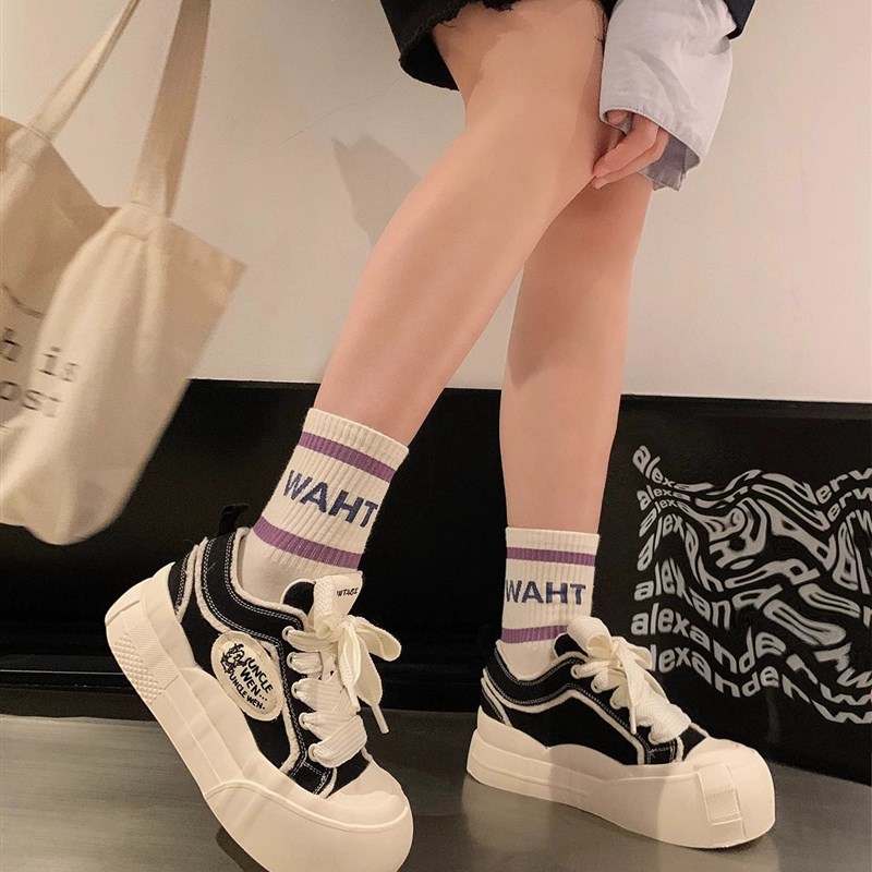 小白鞋女大童2025春季新w款儿童厚底帆布鞋子学生百搭增高运动板