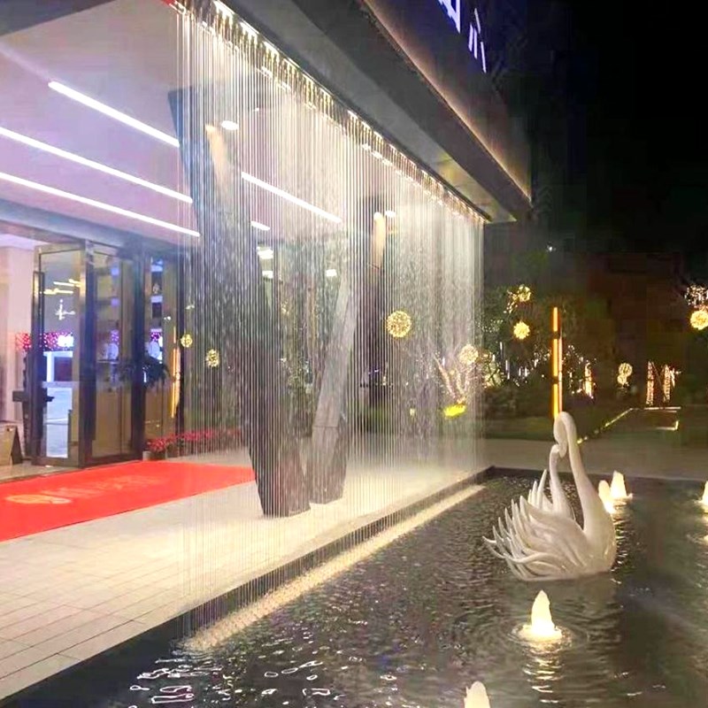 数控水帘酒店售楼部大厅光纤拉线水幕墙户外O人造景观流水瀑布定