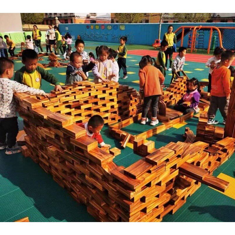 幼儿园户外室外大型碳化积木炭烧建构区搭建实心木质安吉游戏玩具