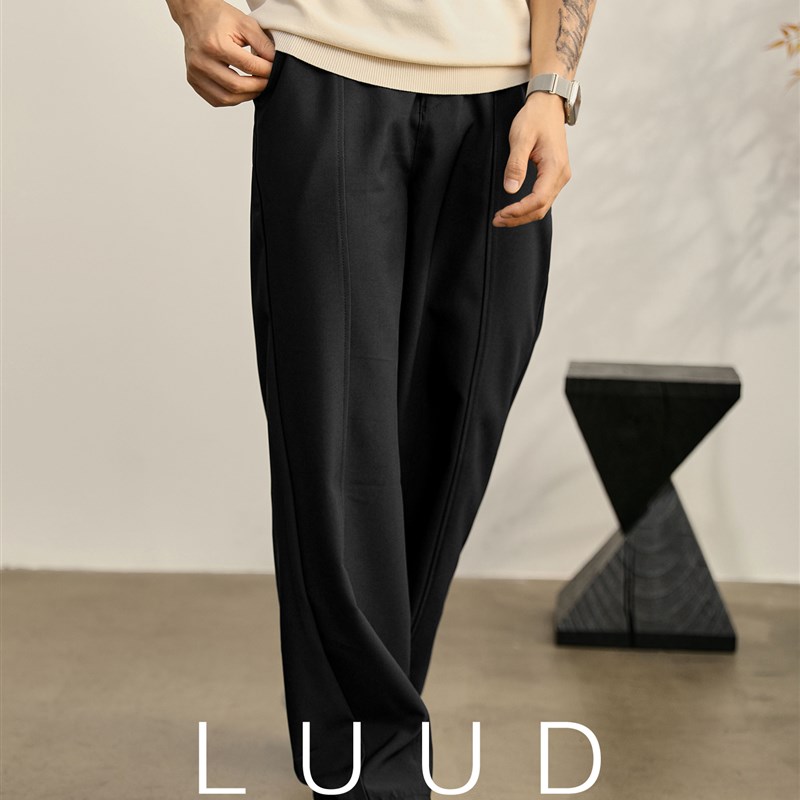LUUD 垂坠线条m感休闲男士小西裤经典直筒阔腿裤半松紧腰免烫长裤