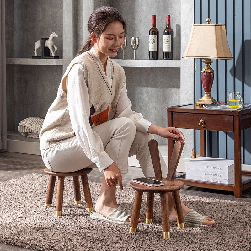 北美黑胡桃木小矮凳休o闲洗脚方凳实木凳现代原木凳子儿童简约板