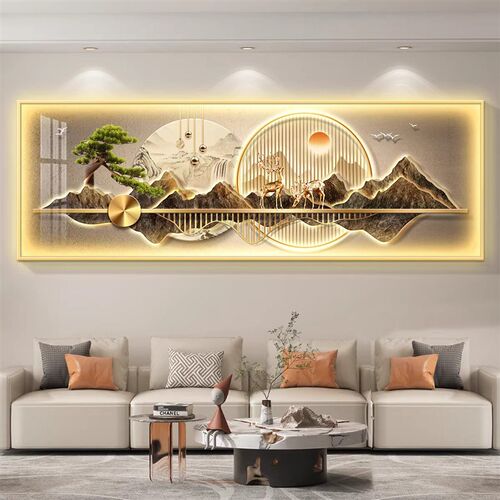 带灯靠山图客厅沙发背景墙壁画x2024新款高档大气装饰画横幅壁灯