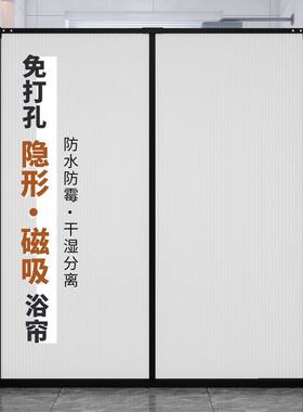 隐形浴帘免打孔浴室防水帘一字型淋浴房洗澡隔断干湿分离磁吸折叠