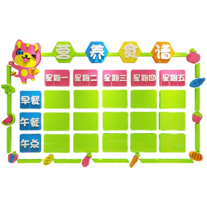 幼儿园食谱展示板墙贴托管班用品D教室布置培训机构文化墙公告栏