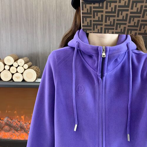 爆款秋冬卫衣女式连帽休闲抓绒保暖宽松弹力户外运动开衫长袖外套