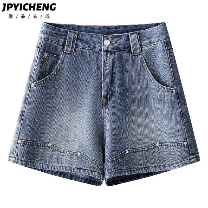 美式复古牛仔短裤女2025新款夏季薄款高腰显瘦A字阔腿裤外穿热裤
