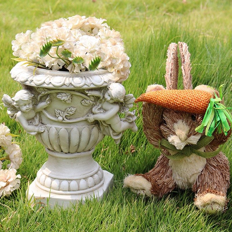 欧式户外天使花园花盆庭院装饰品树脂工艺品花缸创意雕像插花摆件