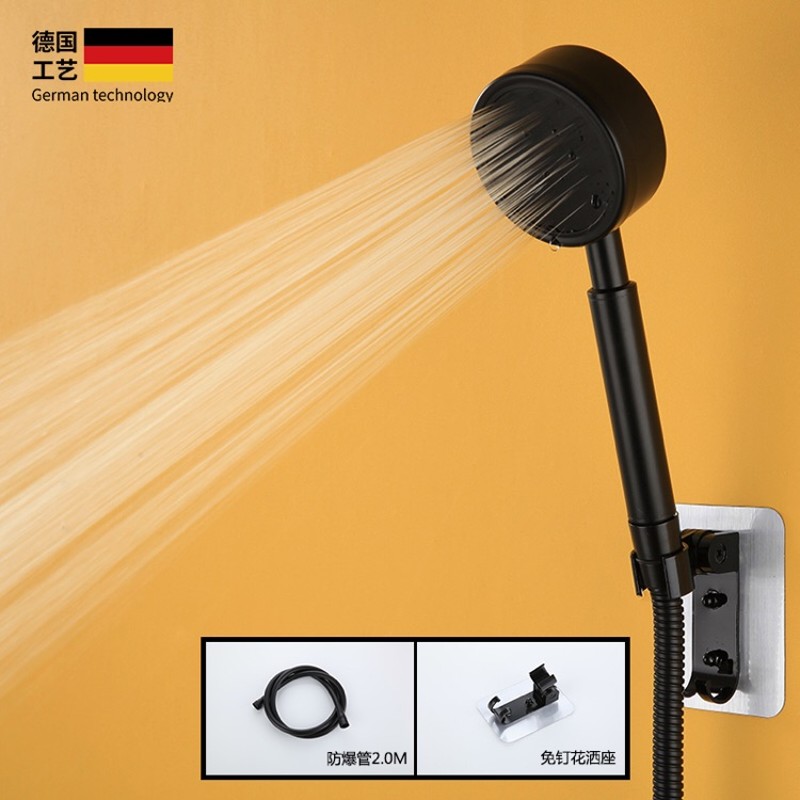 黑色304不锈钢增压花洒喷头手持淋浴蓬松单头热水器浴室软管套装