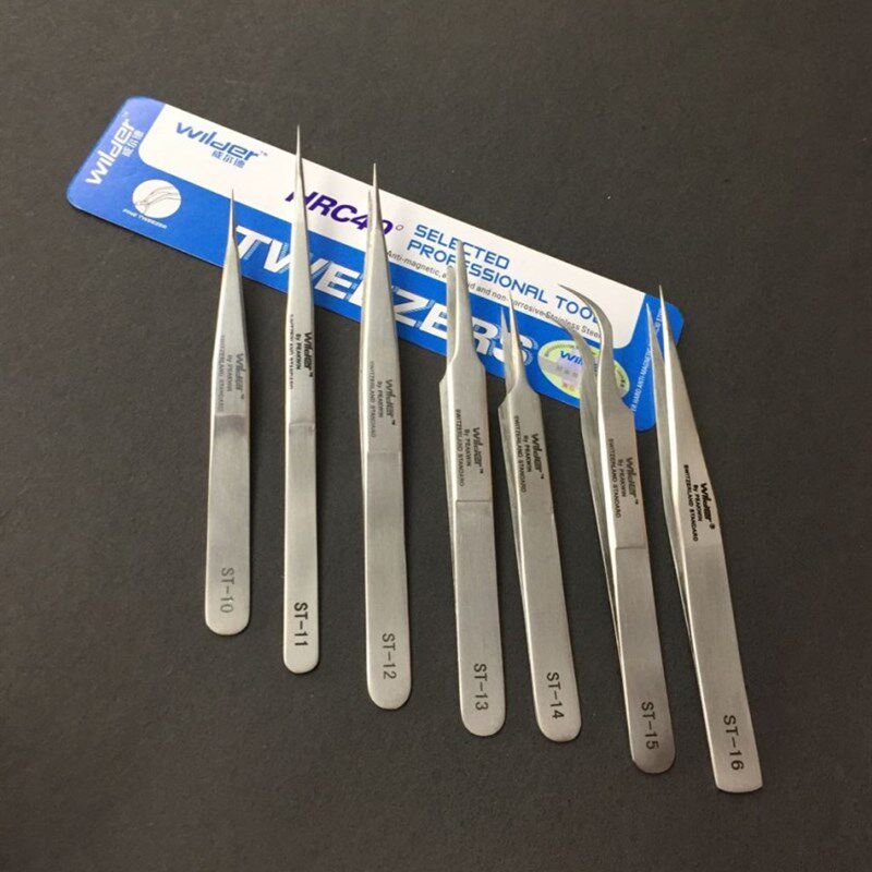 威尔德wilder防磁防酸不锈钢镊子ST-10 11 12 13 14 15弯尖镊子