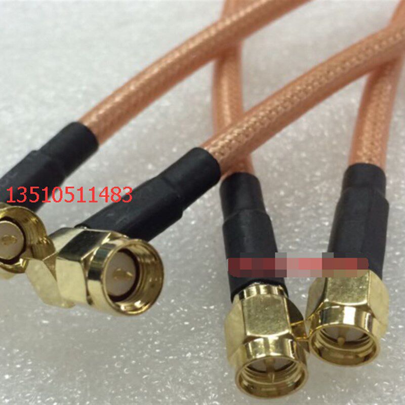 射频SMA-JJW同轴RG142特氟龙信号线 AP高频SMA双公一弯一直50欧线