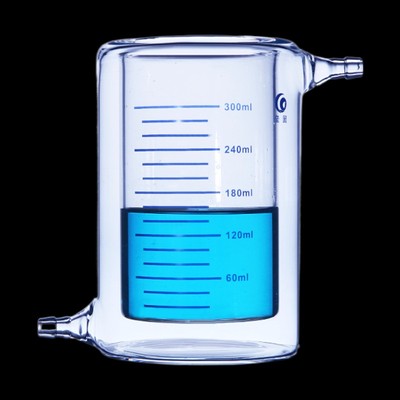 光催化反应器夹套烧杯水浴循环杯玻璃夹套杯50ml100ml150ml200ml2