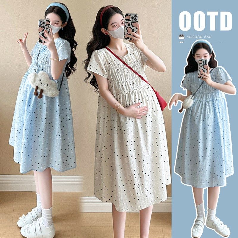 孕妇夏季连衣裙可爱甜美小个子孕妇装显瘦气质波点淑女夏天裙子女