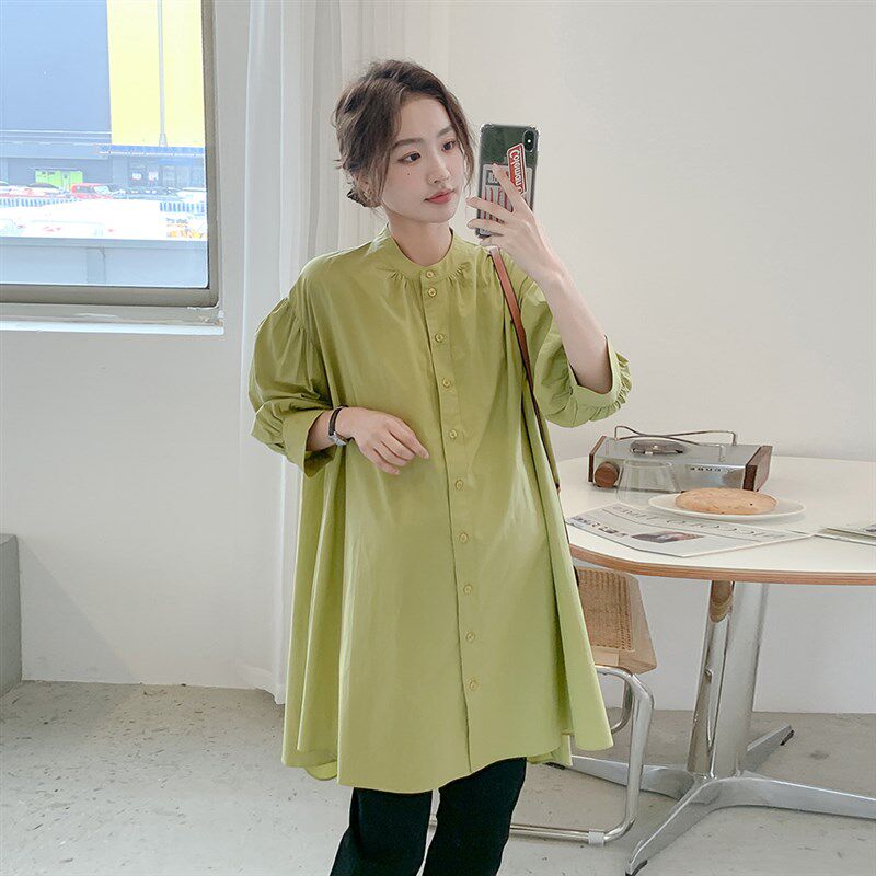白色衬衫设计感小众孕妇春季新款慵懒风宽松中长款衬衣别致上衣